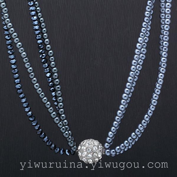 Europe and the United States popular foreign trade jewelry imitation pearl crystal alloy diamond ball necklace lady sweater chain