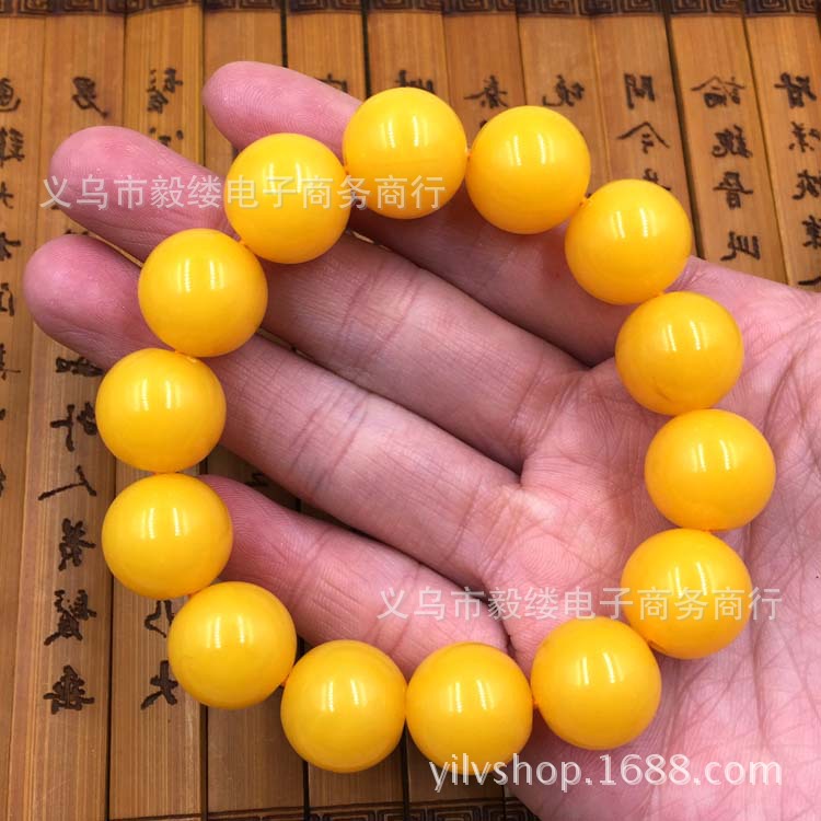 Gift Hot Sale Yellow Chicken Grease High Imitation Natural Beeswax Bead Amber Bracelet 18mm 16mm 14mm Buddha Beads Bracelet