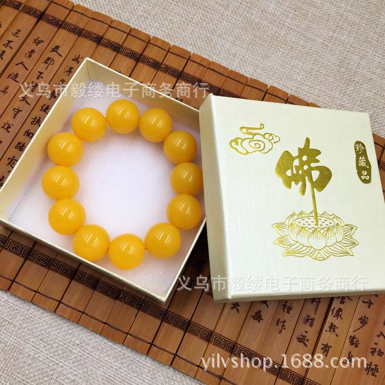 Gift Hot Sale Yellow Chicken Grease High Imitation Natural Beeswax Bead Amber Bracelet 18mm 16mm 14mm Buddha Beads Bracelet