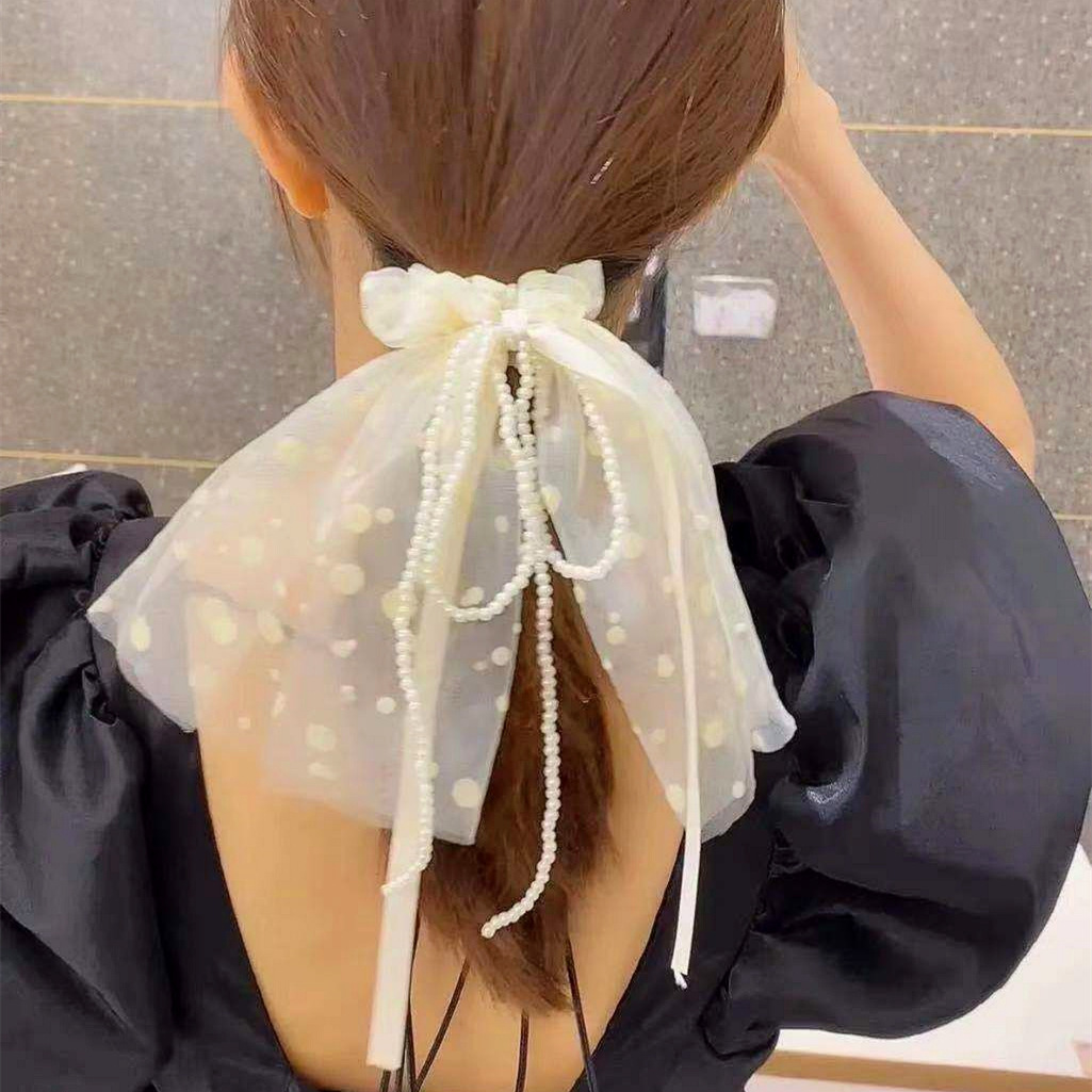 Pearl Hairtie Rubber Band Hair Band Korean Style Large Intestine Hair Rope Lace Strap Bow Hair Accessories Headdress Flower Small Jewelry