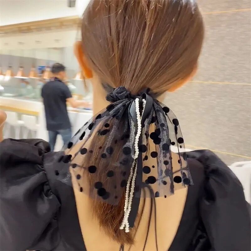 Pearl Hairtie Rubber Band Hair Band Korean Style Large Intestine Hair Rope Lace Strap Bow Hair Accessories Headdress Flower Small Jewelry