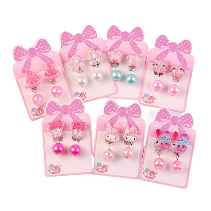 Ear Clip No Pierced Female Children 7 Pairs Jelly Color Cute Pearl Student Jewelry DIY Tassel Ear Clip Long