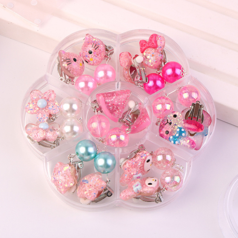 Ear Clip No Pierced Female Children 7 Pairs Jelly Color Cute Pearl Student Jewelry DIY Tassel Ear Clip Long