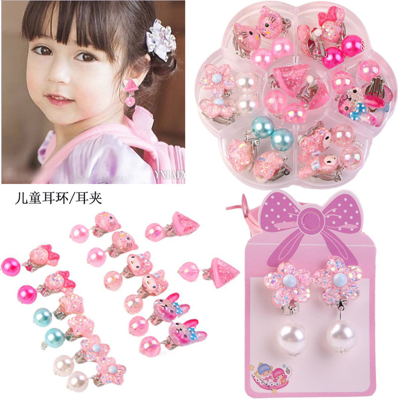 Ear Clip No Pierced Female Children 7 Pairs Jelly Color Cute Pearl Student Jewelry DIY Tassel Ear Clip Long