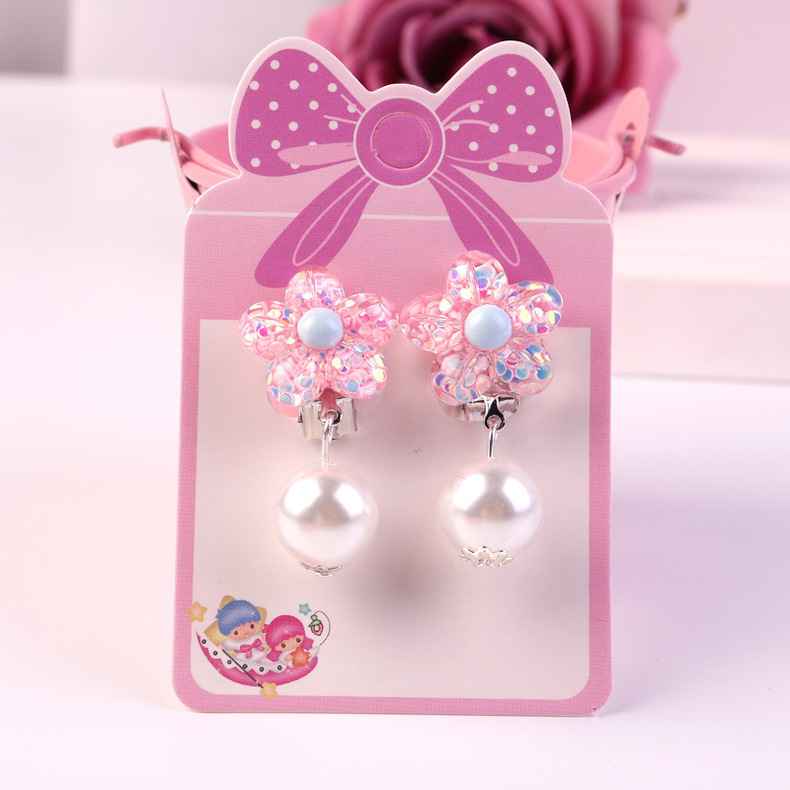 Ear Clip No Pierced Female Children 7 Pairs Jelly Color Cute Pearl Student Jewelry DIY Tassel Ear Clip Long