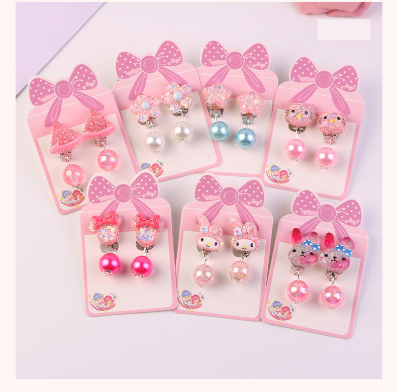 Ear Clip No Pierced Female Children 7 Pairs Jelly Color Cute Pearl Student Jewelry DIY Tassel Ear Clip Long