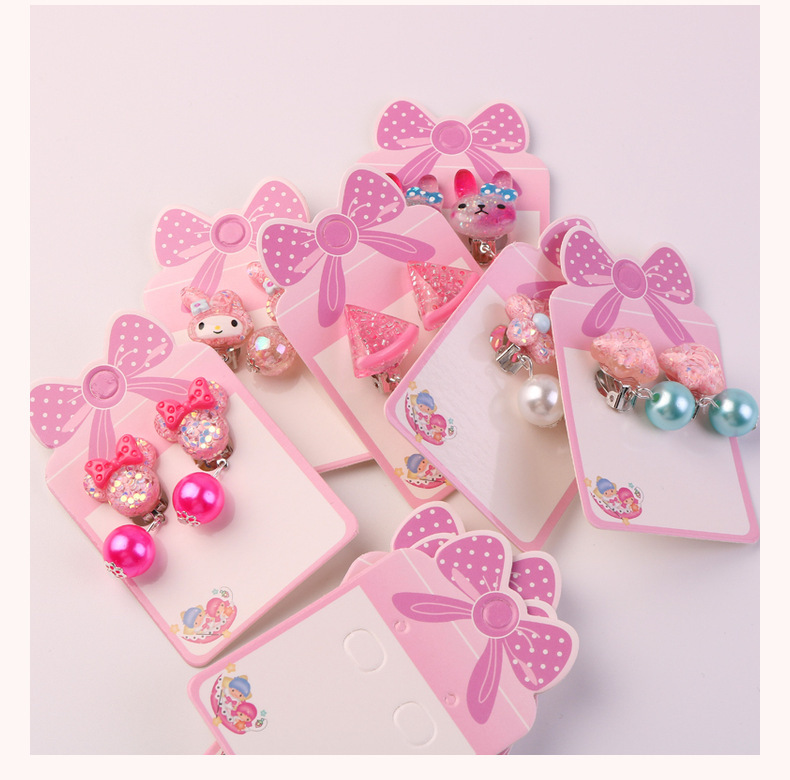 Ear Clip No Pierced Female Children 7 Pairs Jelly Color Cute Pearl Student Jewelry DIY Tassel Ear Clip Long