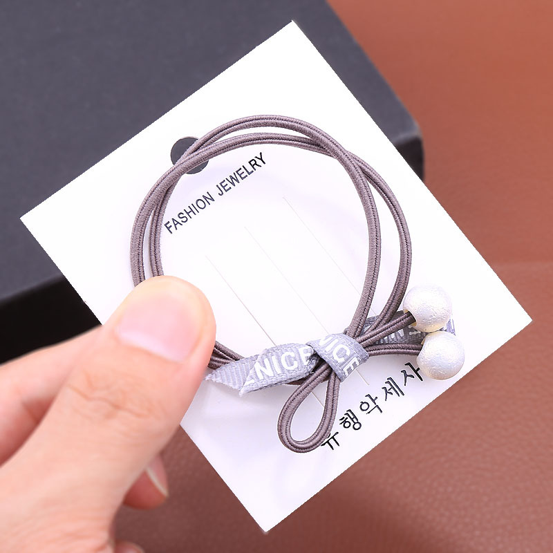 Korean Spring/Summer Stall Pearl Headband Rubber Band Cute Hair Ring Letter Ribbon Knotted Bow Hair Rope Head Jewelry