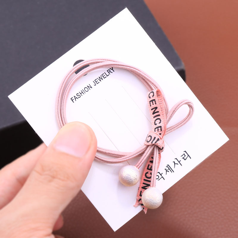 Korean Spring/Summer Stall Pearl Headband Rubber Band Cute Hair Ring Letter Ribbon Knotted Bow Hair Rope Head Jewelry