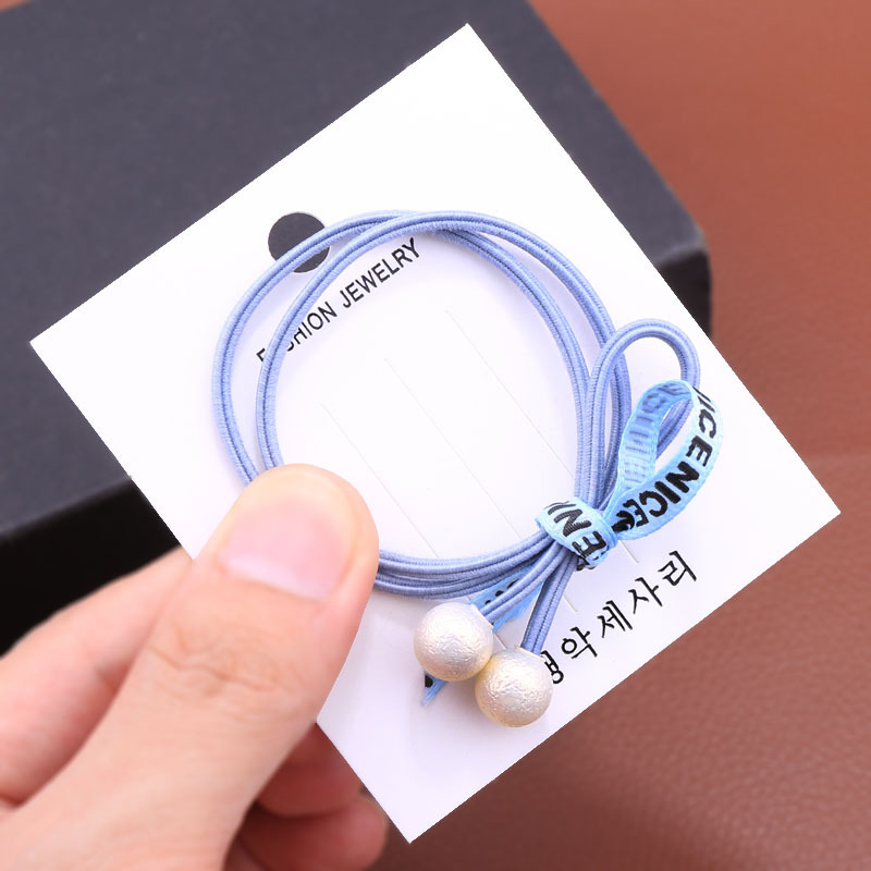 Korean Spring/Summer Stall Pearl Headband Rubber Band Cute Hair Ring Letter Ribbon Knotted Bow Hair Rope Head Jewelry