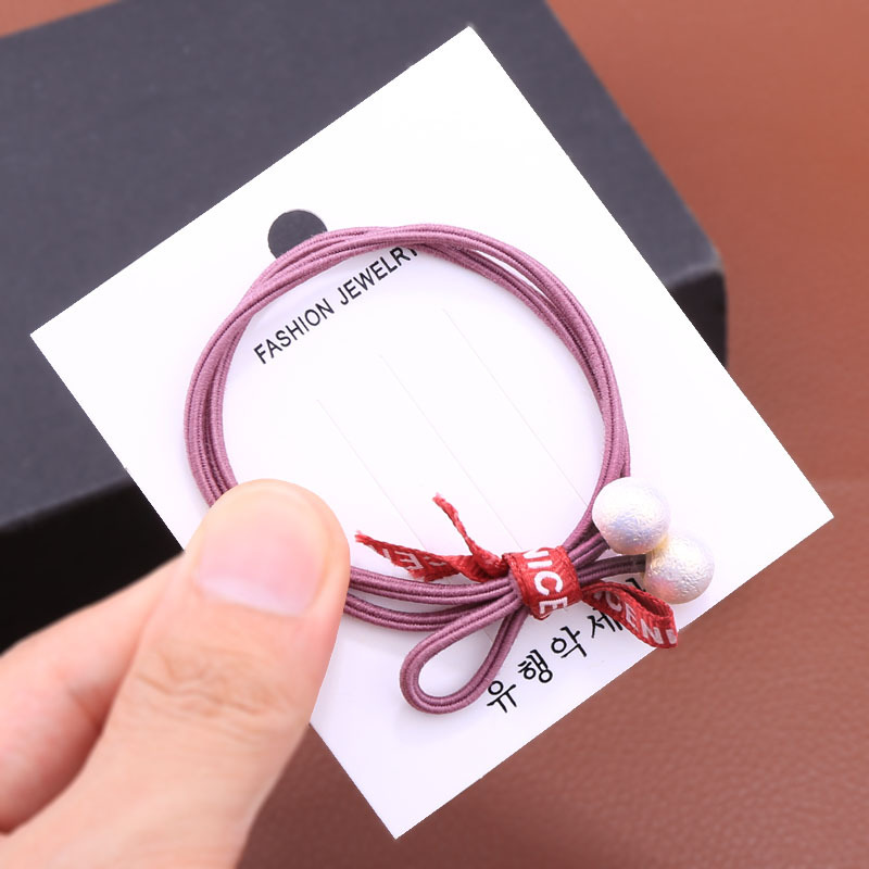 Korean Spring/Summer Stall Pearl Headband Rubber Band Cute Hair Ring Letter Ribbon Knotted Bow Hair Rope Head Jewelry