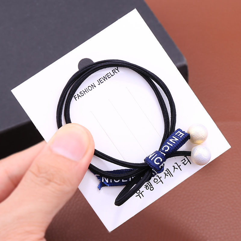Korean Spring/Summer Stall Pearl Headband Rubber Band Cute Hair Ring Letter Ribbon Knotted Bow Hair Rope Head Jewelry