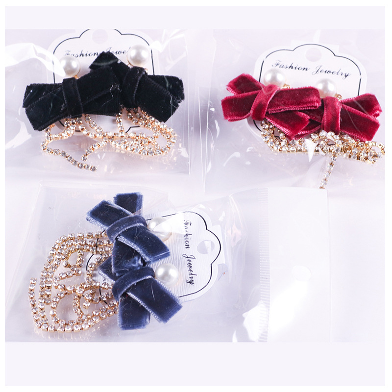 Korean Women&#039;s Fashion Bow Earrings Drill Chain Fabric Earrings Creative Pearl Earrings Trendy Jewelry Wholesale