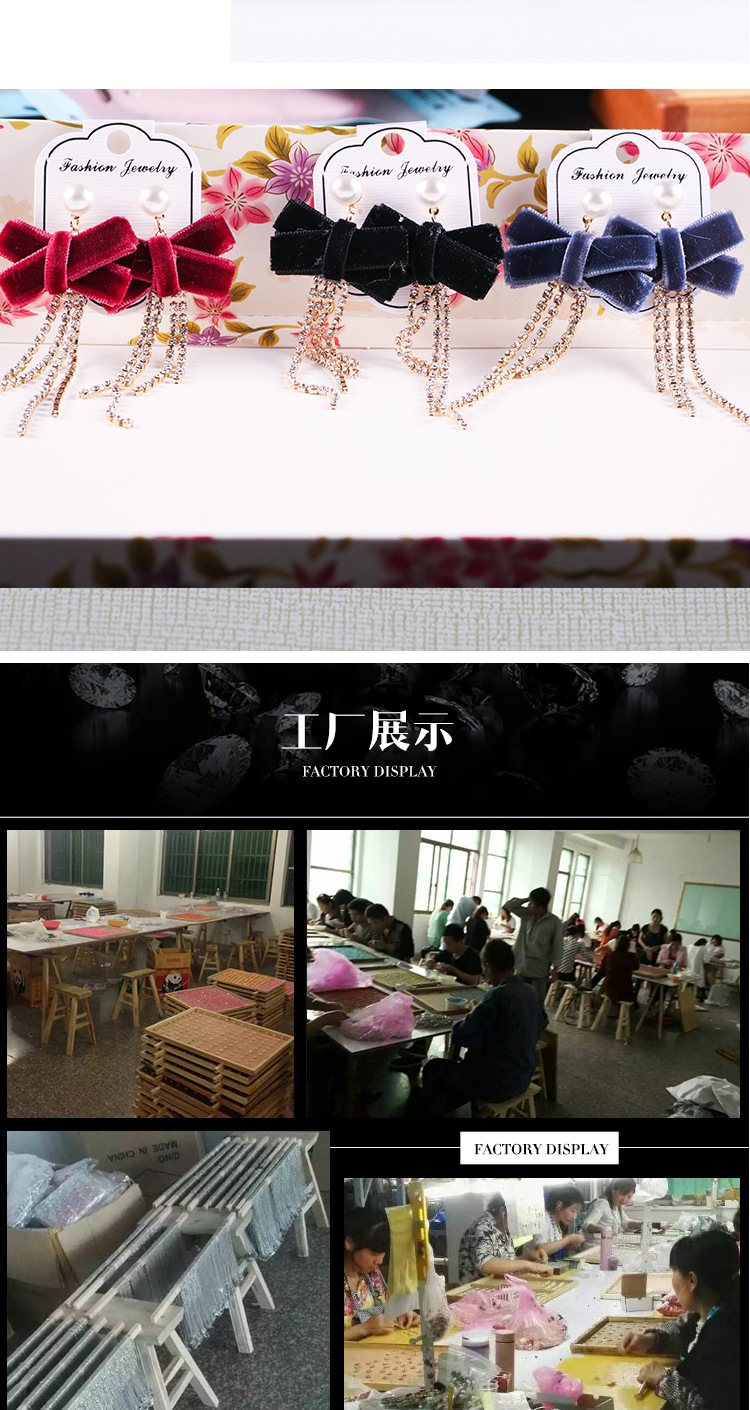 Korean Women's Fashion Bow Earrings Drill Chain Fabric Earrings Creative Pearl Earrings Trendy Jewelry Wholesale