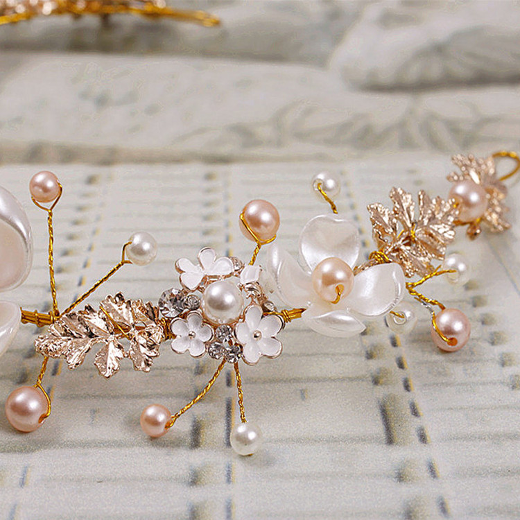Wedding Headdress Wholesale Bridal Hair Accessories Pearl Ceramic Golden Headband European and American Children&#039;s Headband Girls Jewelry Wholesale