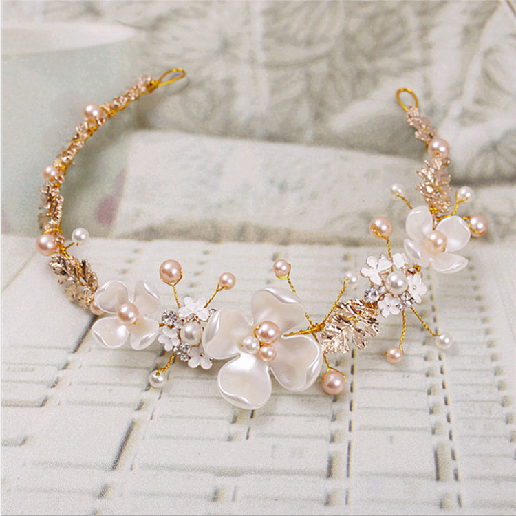 Wedding Headdress Wholesale Bridal Hair Accessories Pearl Ceramic Golden Headband European and American Children&#039;s Headband Girls Jewelry Wholesale