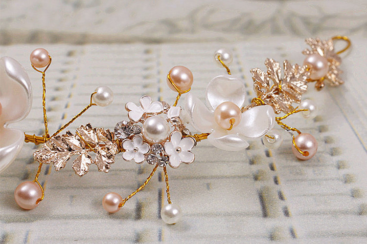 Wedding Headdress Wholesale Bridal Hair Accessories Pearl Ceramic Golden Headband European and American Children's Headband Girls Jewelry Wholesale