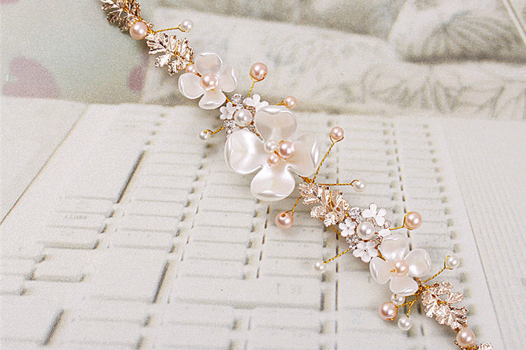 Wedding Headdress Wholesale Bridal Hair Accessories Pearl Ceramic Golden Headband European and American Children's Headband Girls Jewelry Wholesale