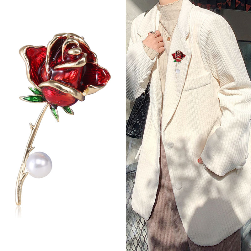 Korean Fashion New Dripping Pearl Rose Brooch Elegant High-End Anti-Exposure Silk Scarf Buckle Jewelry Pin