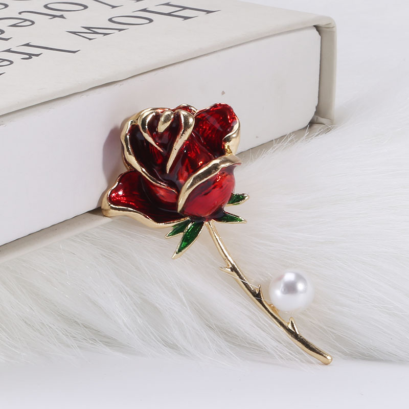 Korean Fashion New Dripping Pearl Rose Brooch Elegant High-End Anti-Exposure Silk Scarf Buckle Jewelry Pin