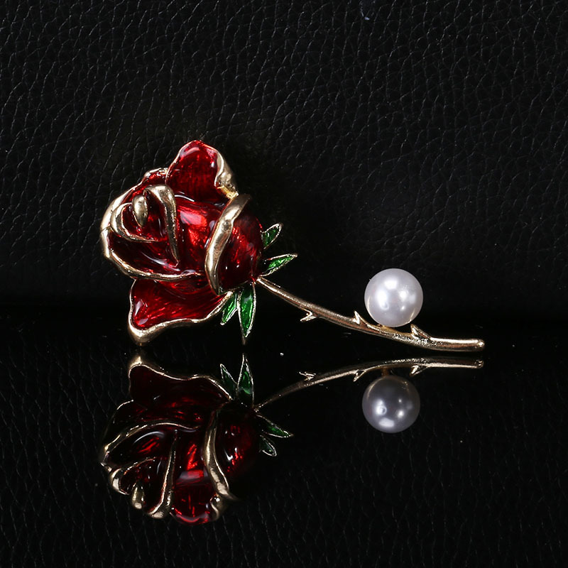 Korean Fashion New Dripping Pearl Rose Brooch Elegant High-End Anti-Exposure Silk Scarf Buckle Jewelry Pin