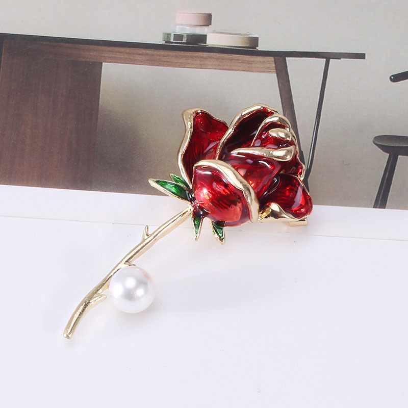 Korean Fashion New Dripping Pearl Rose Brooch Elegant High-End Anti-Exposure Silk Scarf Buckle Jewelry Pin