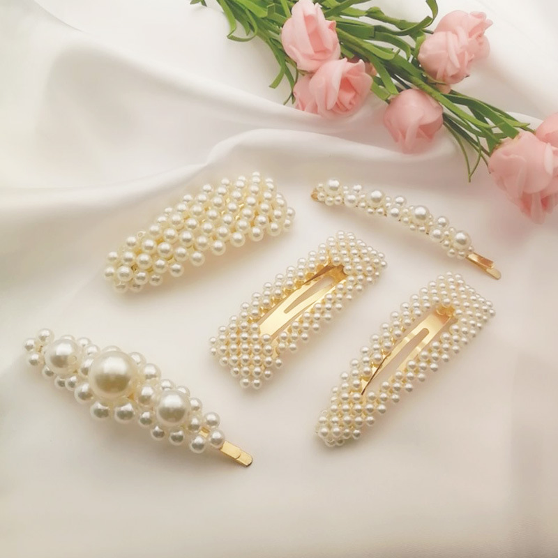 Korean Style Internet Hot Pearl Hairpin Sweet Handmade Beaded BB Clip Square Water Drop Side Clip Jewelry Wholesale