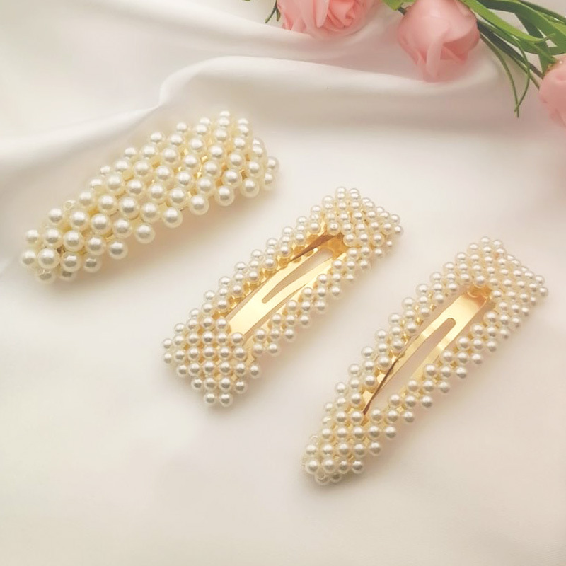 Korean Style Internet Hot Pearl Hairpin Sweet Handmade Beaded BB Clip Square Water Drop Side Clip Jewelry Wholesale