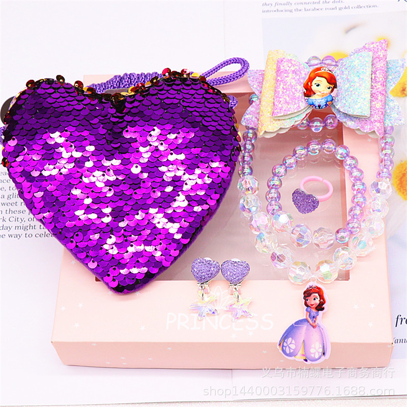 Children's Fishtail Necklace Bracelet Cross-Border Sold Jewelry Set Pearl Necklace Cartoon Fishtail Bag Gift Box Wholesale
