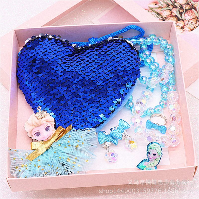 Children's Fishtail Necklace Bracelet Cross-Border Sold Jewelry Set Pearl Necklace Cartoon Fishtail Bag Gift Box Wholesale