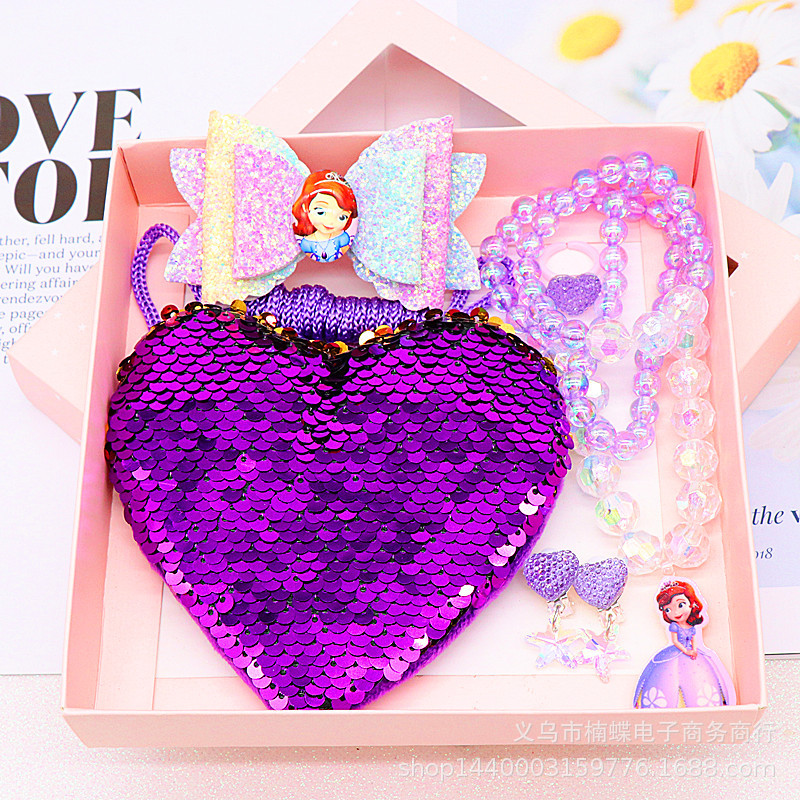 Children's Fishtail Necklace Bracelet Cross-Border Sold Jewelry Set Pearl Necklace Cartoon Fishtail Bag Gift Box Wholesale