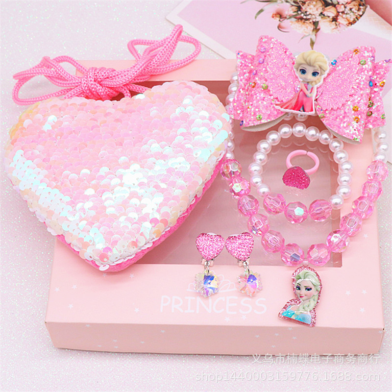 Children's Fishtail Necklace Bracelet Cross-Border Sold Jewelry Set Pearl Necklace Cartoon Fishtail Bag Gift Box Wholesale
