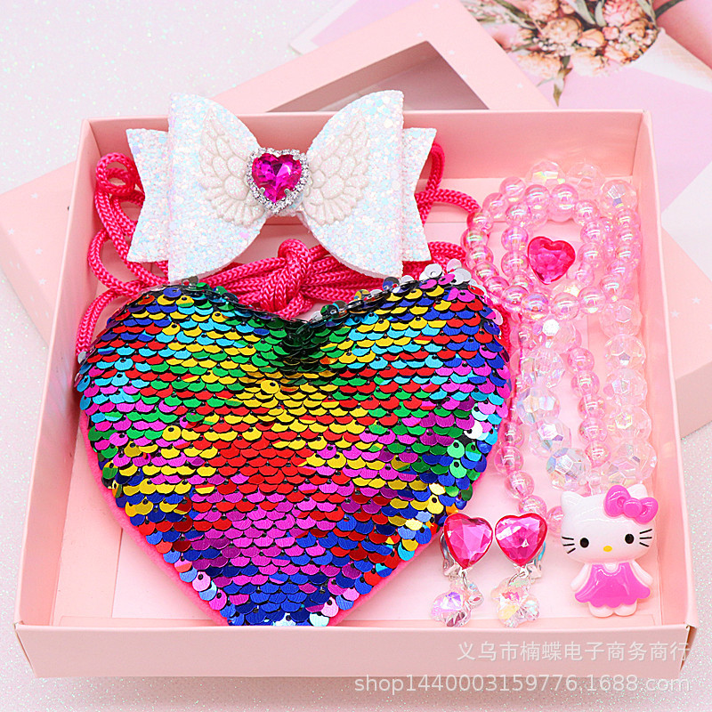 Children's Fishtail Necklace Bracelet Cross-Border Sold Jewelry Set Pearl Necklace Cartoon Fishtail Bag Gift Box Wholesale