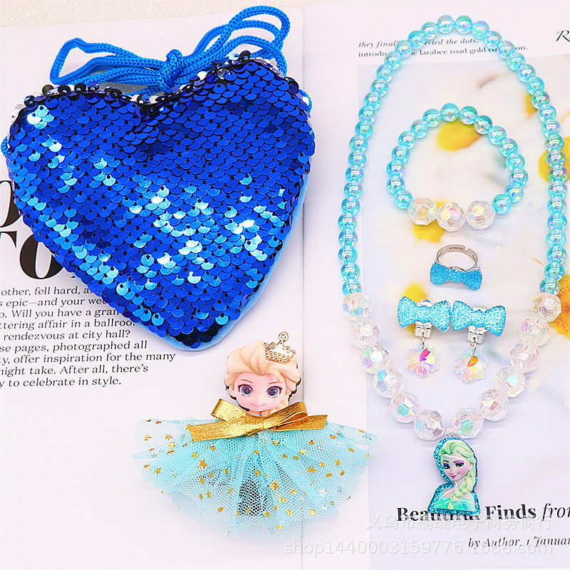 Children's Fishtail Necklace Bracelet Cross-Border Sold Jewelry Set Pearl Necklace Cartoon Fishtail Bag Gift Box Wholesale