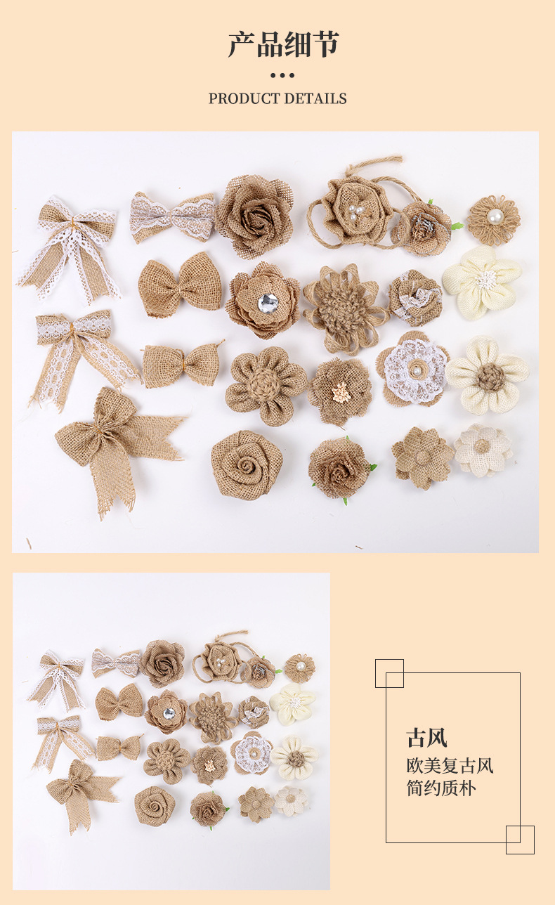 Factory Direct Sales DIY Christmas Party Decoration Set Linen Flower Craft Decoration Accessories Bow