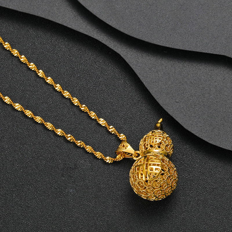 Copper-Plated Gold Inheritance Craft Hollow Blessing Gourd Necklace for Women Alluvial Gold Necklace Imitation Gold Accessories in Stock Wholesale