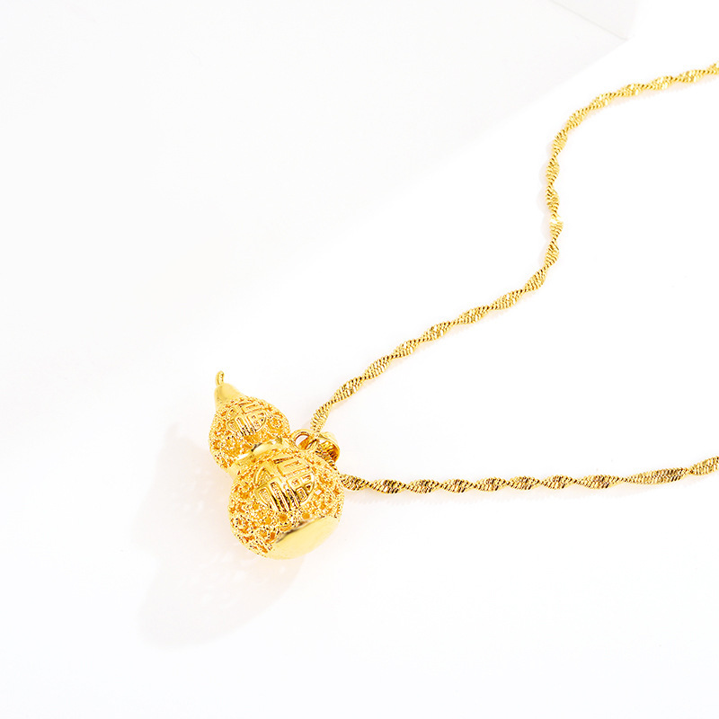Copper-Plated Gold Inheritance Craft Hollow Blessing Gourd Necklace for Women Alluvial Gold Necklace Imitation Gold Accessories in Stock Wholesale