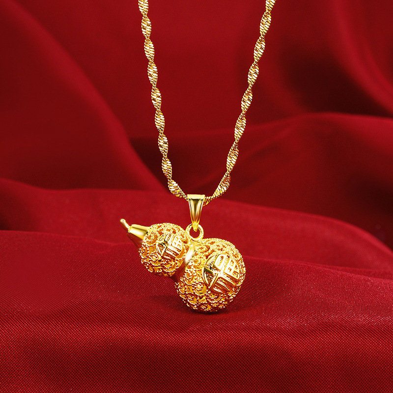 Copper-Plated Gold Inheritance Craft Hollow Blessing Gourd Necklace for Women Alluvial Gold Necklace Imitation Gold Accessories in Stock Wholesale