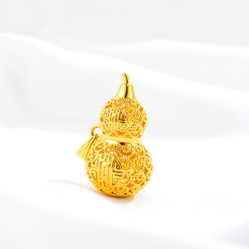 Copper-Plated Gold Inheritance Craft Hollow Blessing Gourd Necklace for Women Alluvial Gold Necklace Imitation Gold Accessories in Stock Wholesale