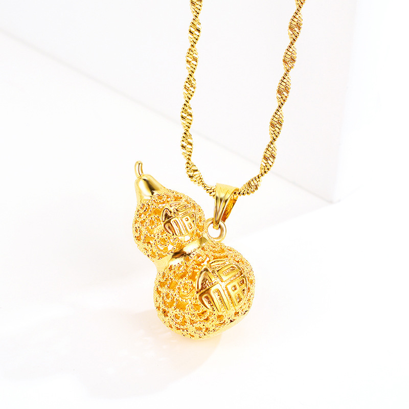 Copper-Plated Gold Inheritance Craft Hollow Blessing Gourd Necklace for Women Alluvial Gold Necklace Imitation Gold Accessories in Stock Wholesale