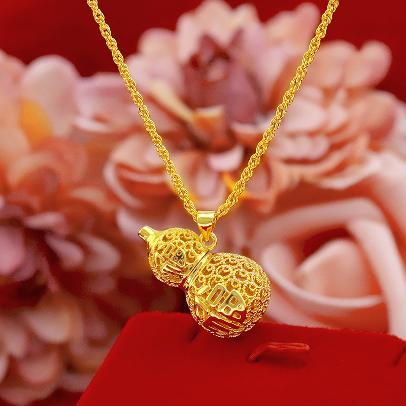 Copper-Plated Gold Inheritance Craft Hollow Blessing Gourd Necklace for Women Alluvial Gold Necklace Imitation Gold Accessories in Stock Wholesale