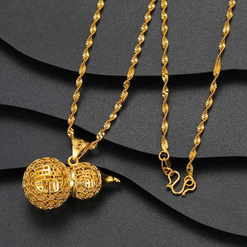 Copper-Plated Gold Inheritance Craft Hollow Blessing Gourd Necklace for Women Alluvial Gold Necklace Imitation Gold Accessories in Stock Wholesale