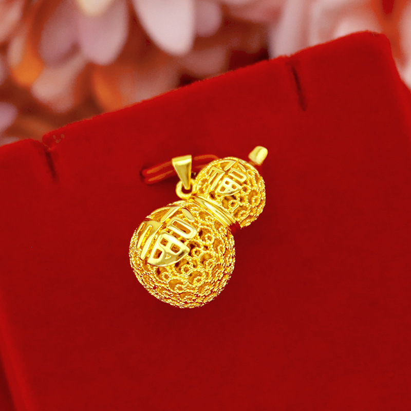Copper-Plated Gold Inheritance Craft Hollow Blessing Gourd Necklace for Women Alluvial Gold Necklace Imitation Gold Accessories in Stock Wholesale