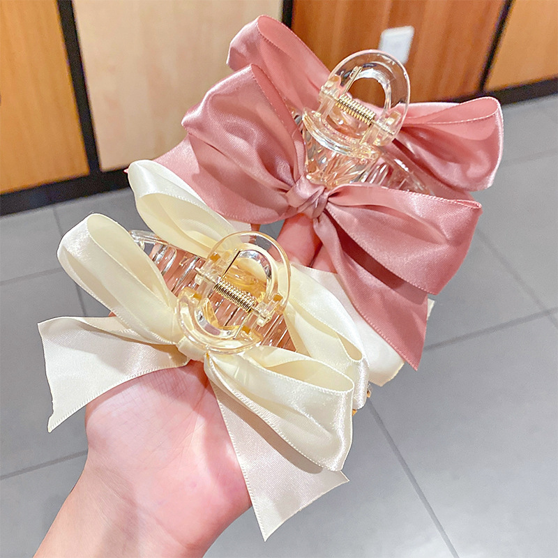 Korean New Fabric Craft Bow Barrettes Large Grip Girl&#039;s Hair Hoop Back Head Updo Shark Clip Hair Accessories for Women