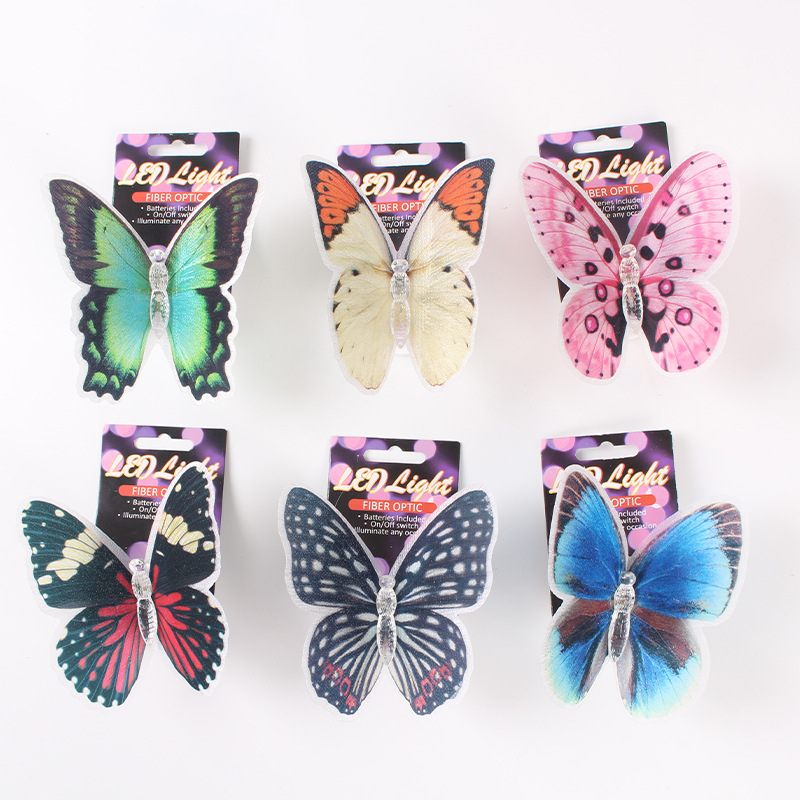 New Optical Fiber Light-Emitting Butterfly Exported to Europe and America with Certificate Factory Supply Road Craft Optical Fiber Self-Adhesive Accessories