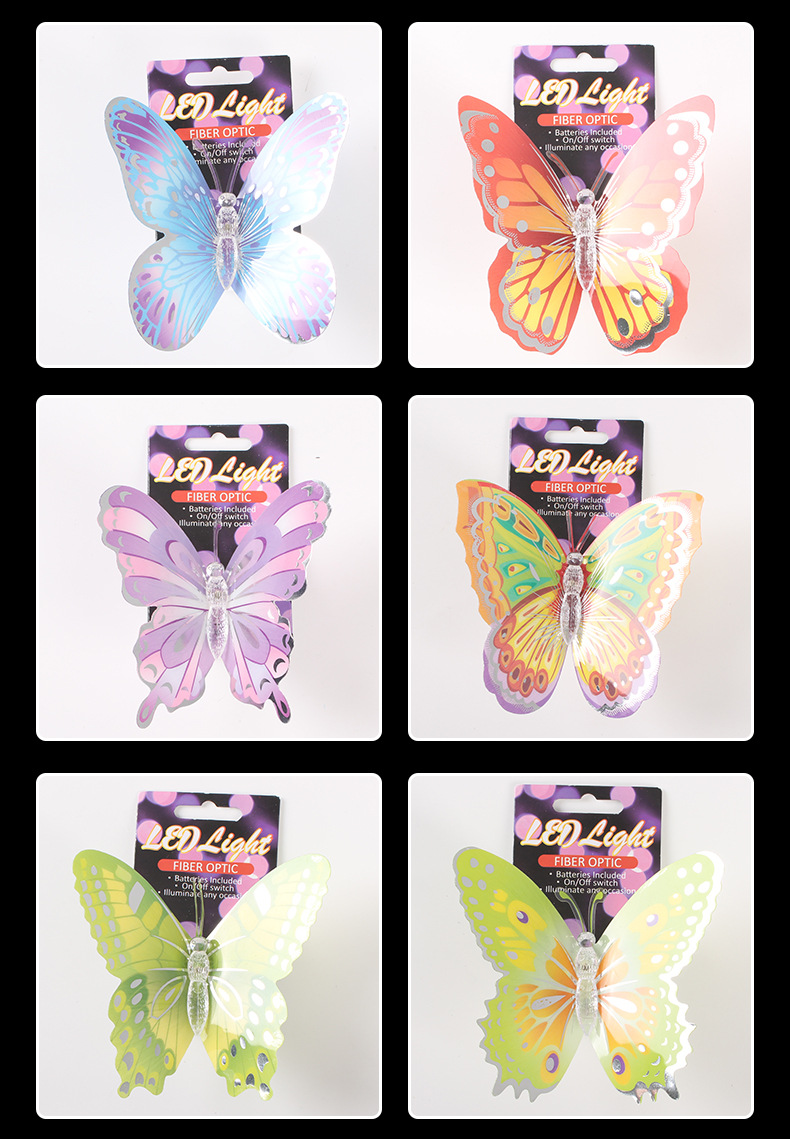 New Optical Fiber Light-Emitting Butterfly Exported to Europe and America with Certificate Factory Supply Road Craft Optical Fiber Self-Adhesive Accessories