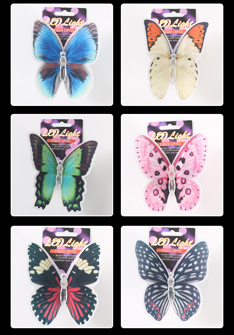 New Optical Fiber Light-Emitting Butterfly Exported to Europe and America with Certificate Factory Supply Road Craft Optical Fiber Self-Adhesive Accessories