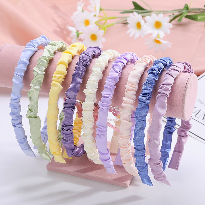 Colorful Pleated Headband Ins Solid Color Fabric Craft Girl Cute Versatile Korean Style Simple Internet Celebrity Headband for Washing Face Hair Accessories