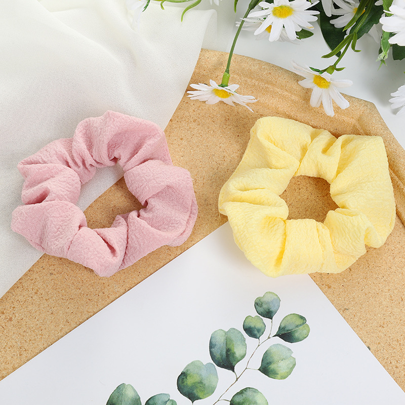 Spring and Summer New Hair Band Solid Color Fabric Craft Bubble Wrinkle Girl Hair Band Large Intestine Ring Hair Rope Hair Accessories