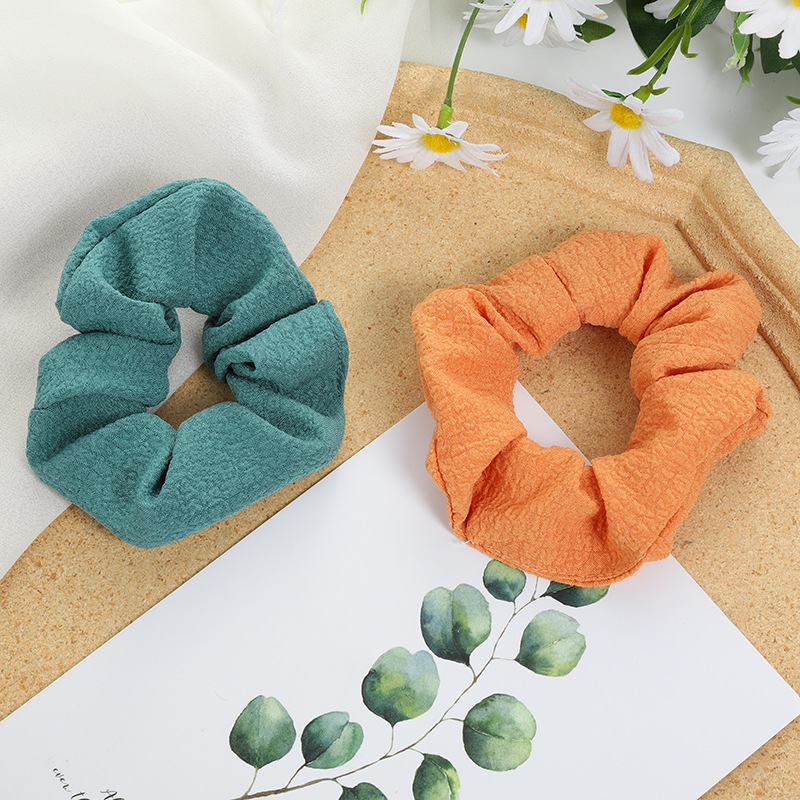 Spring and Summer New Hair Band Solid Color Fabric Craft Bubble Wrinkle Girl Hair Band Large Intestine Ring Hair Rope Hair Accessories